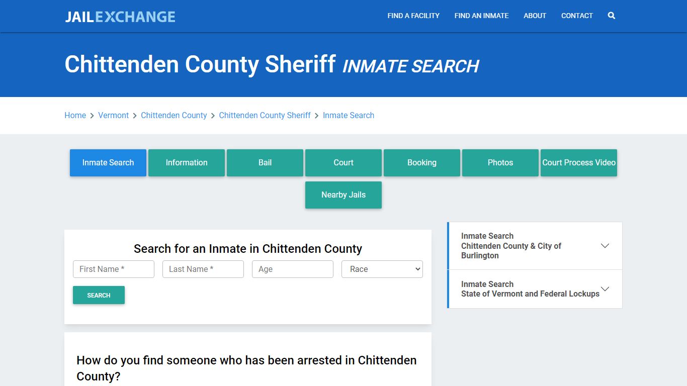 Chittenden County Sheriff, VT Inmate Search: Roster & Mugshots