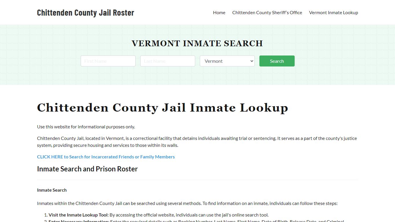 Chittenden County Jail Roster Lookup, VT, Inmate Search