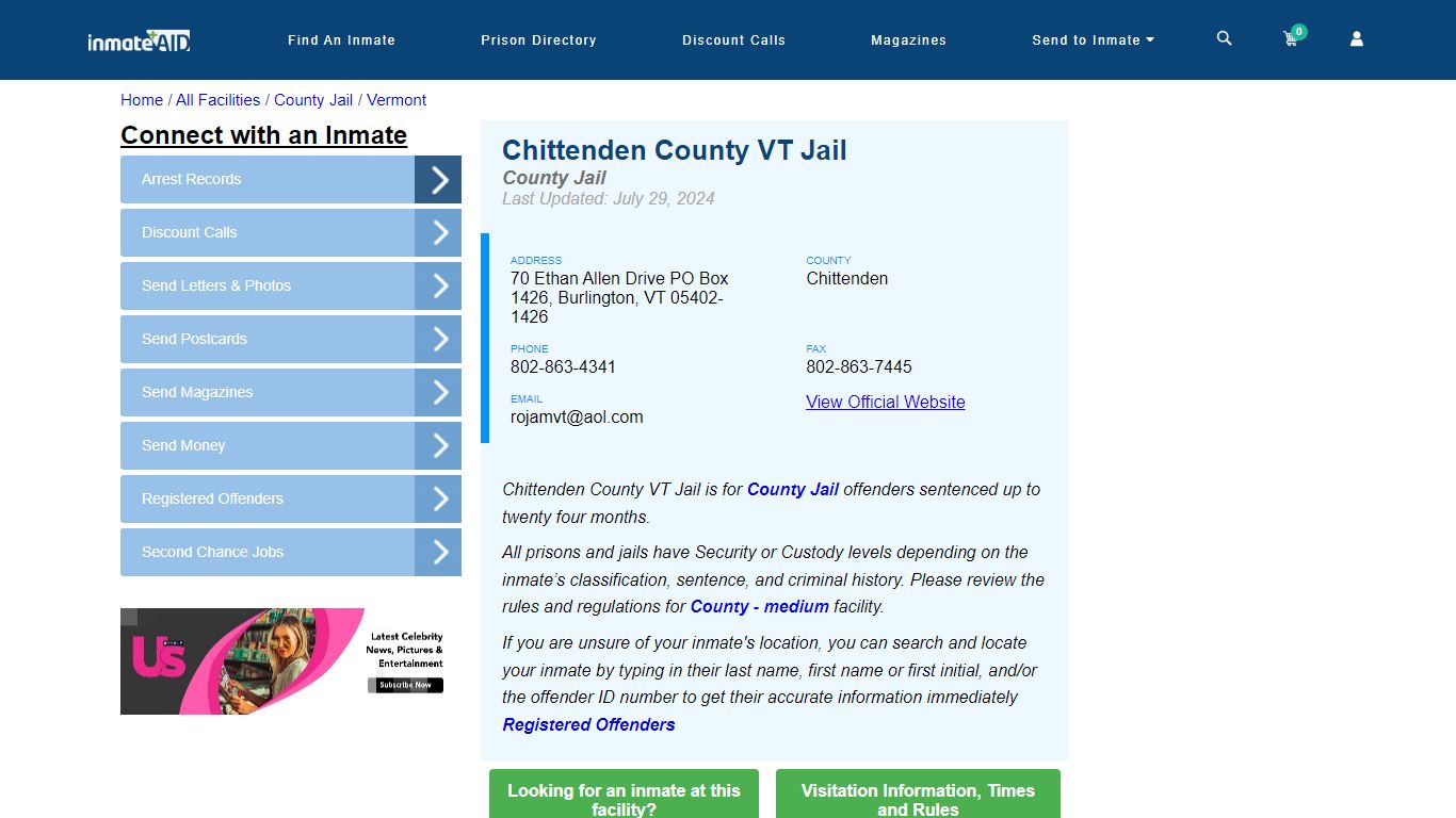 Chittenden County VT Jail - Inmate Locator